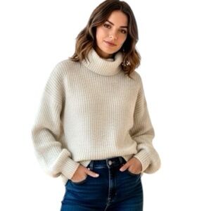 Esqualo Grey Heathered Chunky Knit Turtleneck Oversized Sweater Size Xsmall